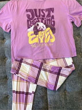 Justice Purple & Yellow Panda Graphic Pajama Set